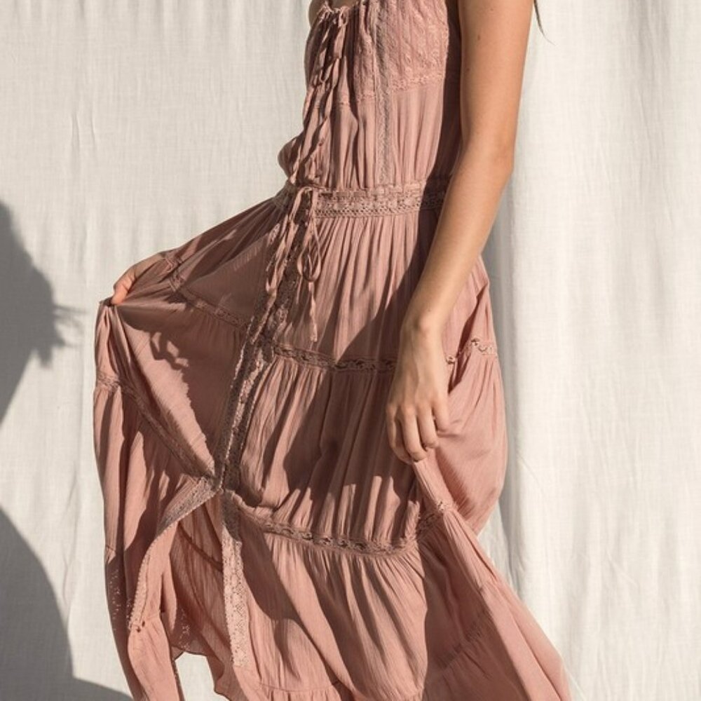 TIERED RUFFLE MAXI DRESS (ASH ROSE) - Picture 3 of 6